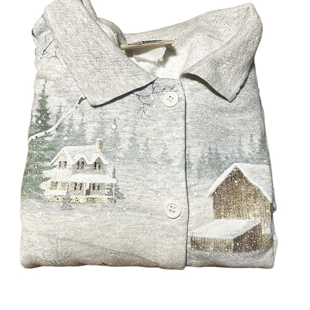 Artisans Knit Winter Scenic Cabin Button Shirt USA Vintage Large - Picture 12 of 16